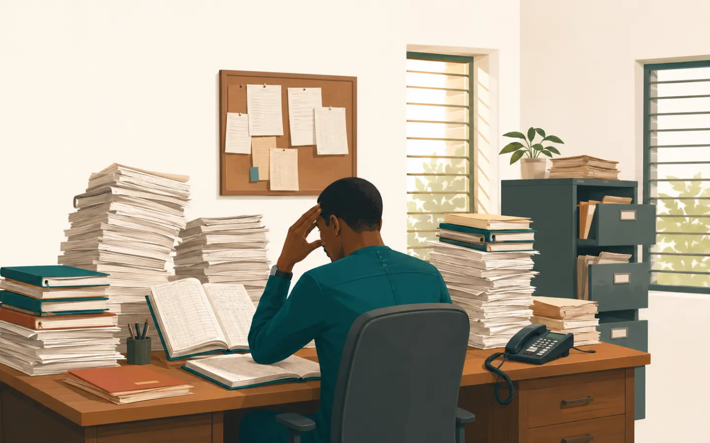 Illustration of paper-based school administration